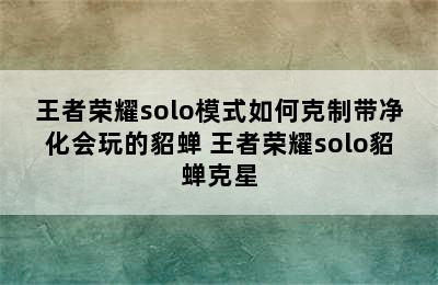 王者荣耀solo模式如何克制带净化会玩的貂蝉 王者荣耀solo貂蝉克星